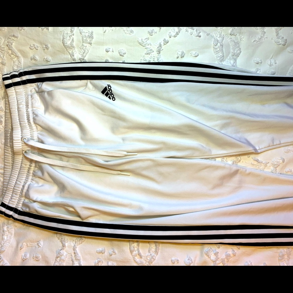 White adidas track pants